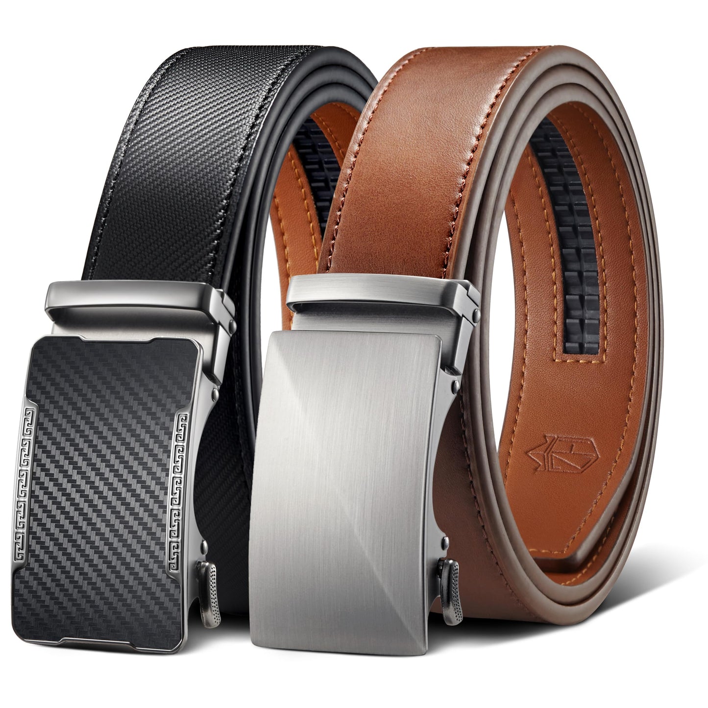 HOTZitahli Ratchet Belt for Men - 2 Packs Leather Mens belt For Gift Men Dress and Casual,Trim to Fit