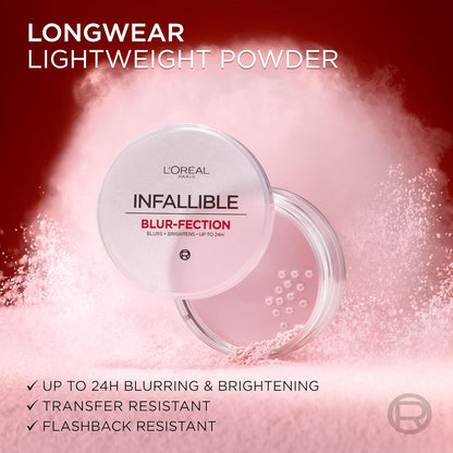 HOTL'Oreal Paris Infallible Blur-fection Longwear Loose Setting Powder, Blurring Face Powder With Up to 24HRs of Wear, Translucent Light, 1 Kit