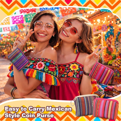 HOT24 Pack Mexican Candy Bags Fiesta Cinco De Mayo Mini Coin Purse 3.5 x 4.5 in Mexican Jewelry Zipper Pouches Reusable Cotton Wallet for Wedding Holiday Fiesta Party Favor Gift