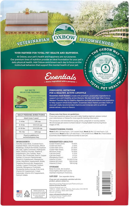 HOTOxbow Essentials Adult Rabbit Food, Timothy Hay Rabbit Pellets, USA, 5 lb