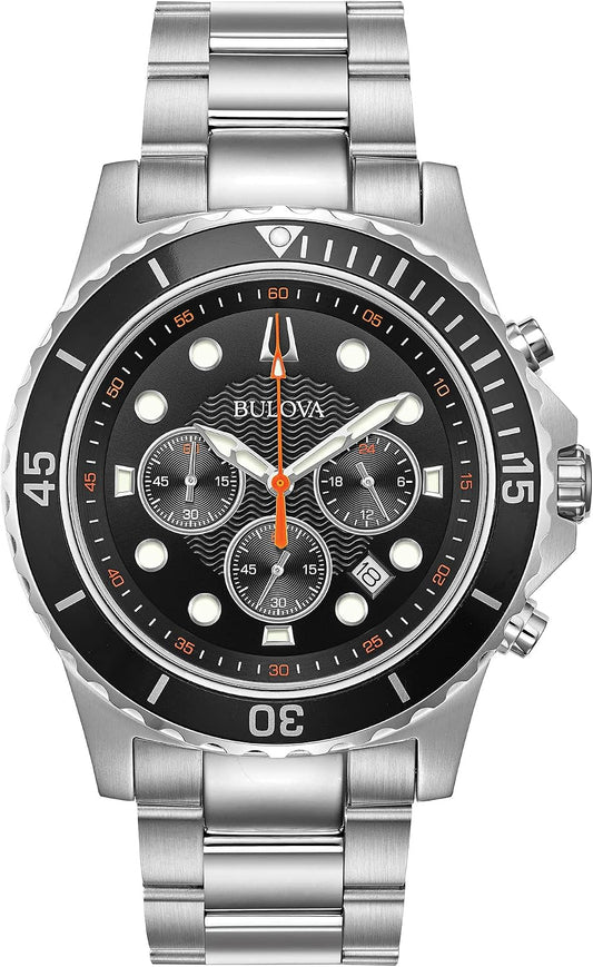 HOTBulova Men's Classic Sport 6-Hand Chronograph Quartz Watch, Calendar Date, Luminous Hands and Markers, 100M Water Resistant, 44mm Style: 98B326