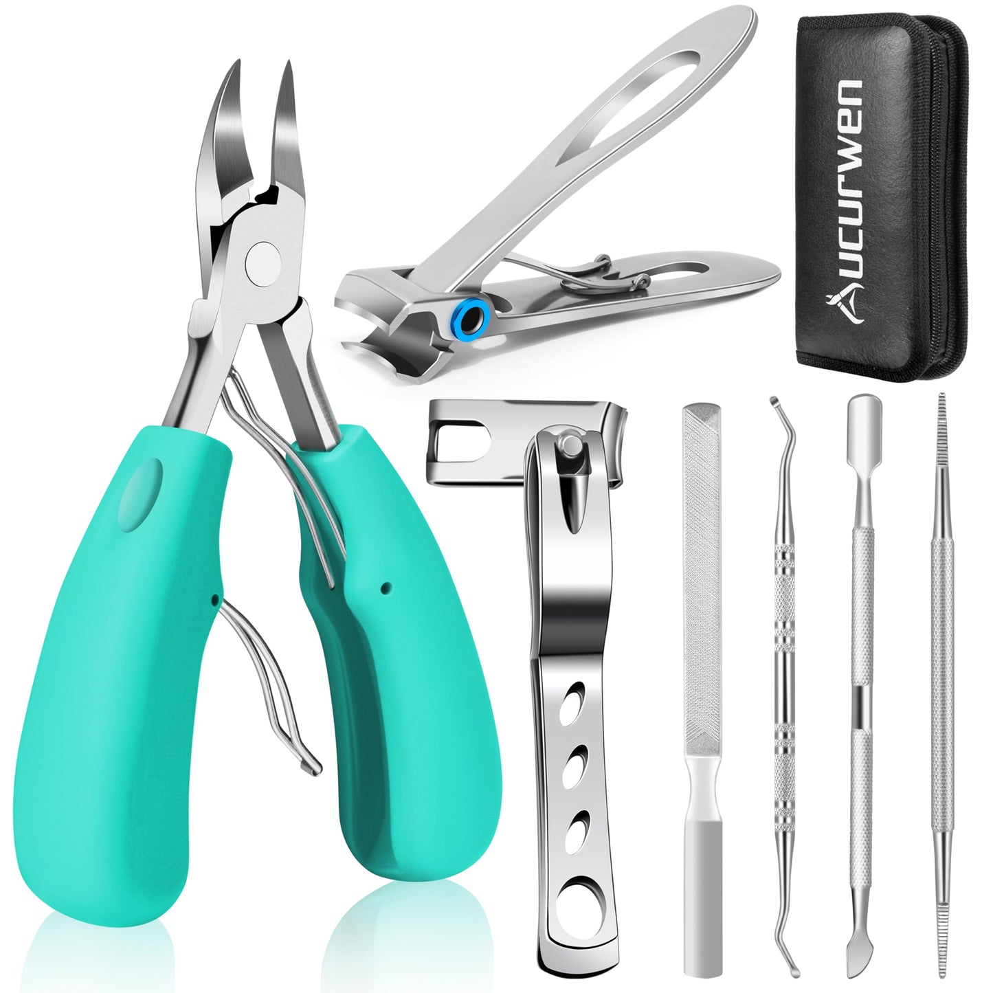 HOTToenail Clippers for Seniors Thick Toenails, Aucurwen Heavy Duty Toe Nail Clippers Adult Thick Nails Long Handle, Large Toenail Clippers for Thick Nails 7Pcs