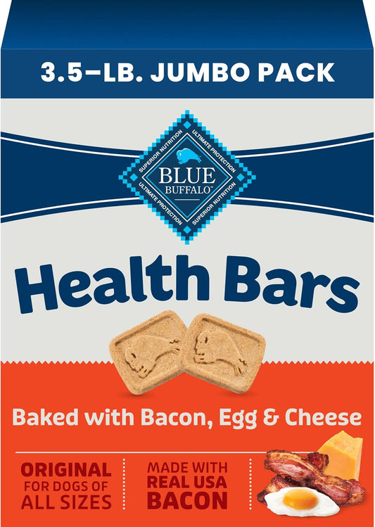 HOTBlue Buffalo Health Bars Bacon, Egg & Cheese Crunchy Dog Biscuits, Oven-Baked with Real Bacon & Natural Ingredients, Healthy Dog Treats with No Artificial Flavors or Preservatives, Jumbo Box 3.5 lbs.