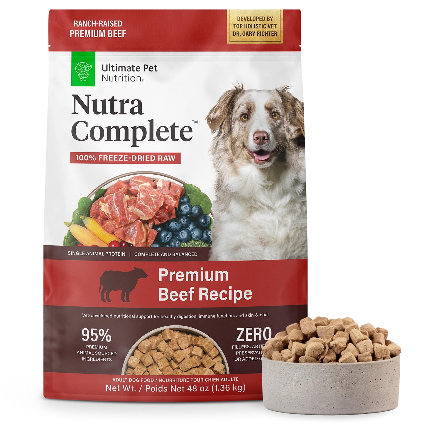 HOTULTIMATE PET NUTRITION Nutra Complete, 100% Freeze Dried Raw Veterinarian Formulated Dog Food with Antioxidants Prebiotics and Amino Acids (1 Pound, Beef)