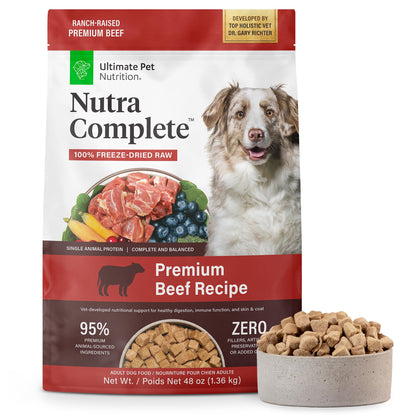 HOTULTIMATE PET NUTRITION Nutra Complete, 100% Freeze Dried Raw Veterinarian Formulated Dog Food with Antioxidants Prebiotics and Amino Acids (1 Pound, Beef)