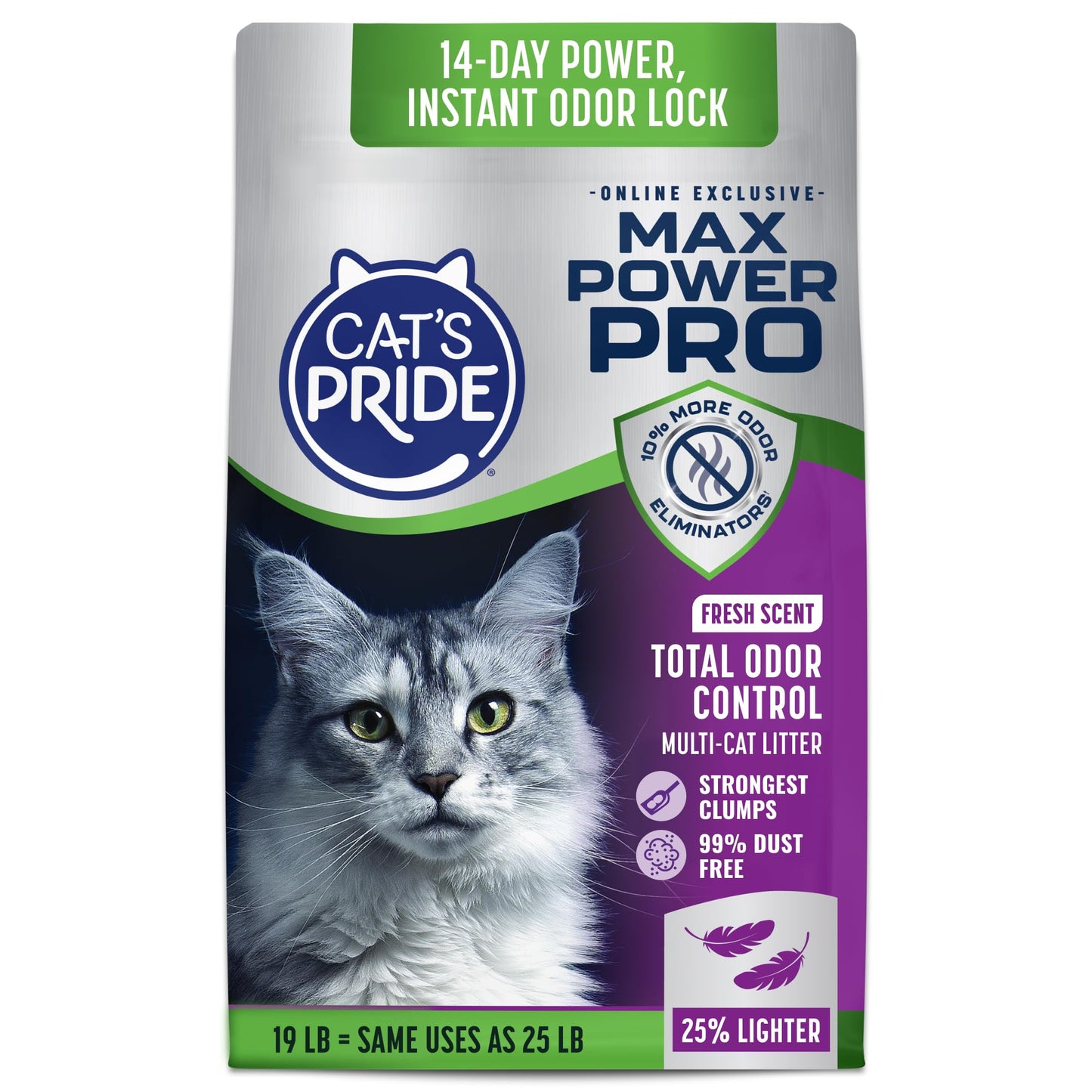 HOTCat's Pride Max Power: Total Odor Control - Up to 10 Days of Powerful Odor Control - Strong Clumping - Hypoallergenic - 99% Dust Free - Multi-Cat Litter, Unscented, 15 Pounds