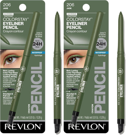 HOTRevlon ColorStay Pencil Waterproof Eyeliner, Smudge-Proof, Eye Makeup with Built-In Sharpener, Long-Lasting, Matte Finish, 201 Black, 2 pack
