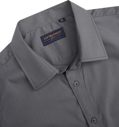 HOTJ.VER Men's Short Sleeve Dress Shirts Stretch Stain Shield Casual Button Down Shirts Solid Formal Shirt