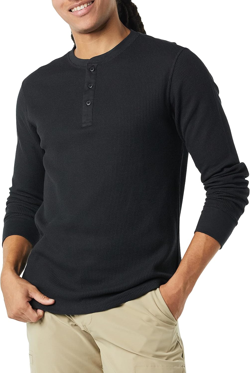 HOTAmazon Essentials Men's Long Sleeve Waffle Henley Shirt