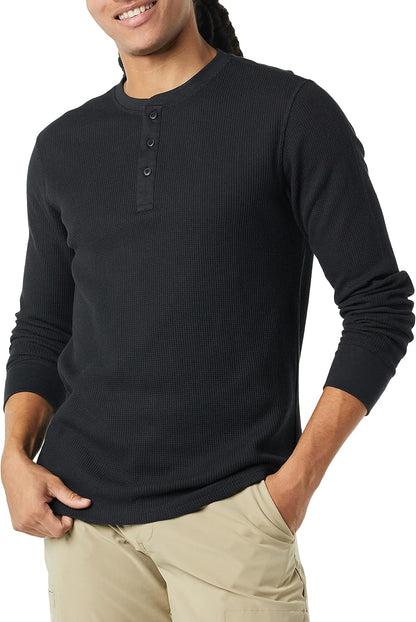 HOTAmazon Essentials Men's Long Sleeve Waffle Henley Shirt