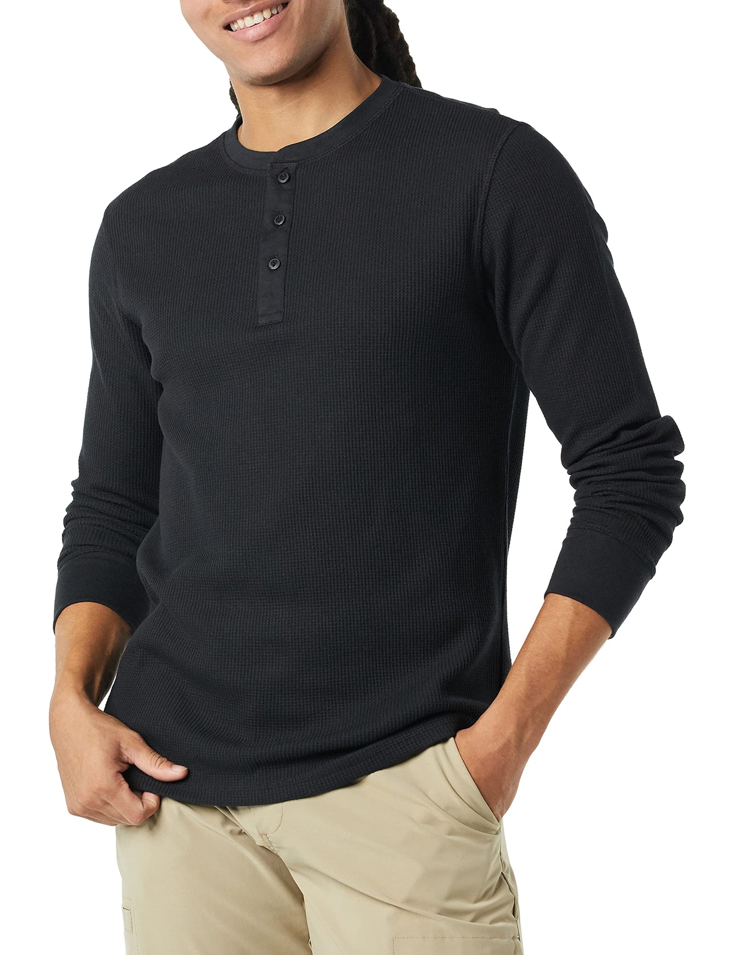 HOTAmazon Essentials Men's Long Sleeve Waffle Henley Shirt