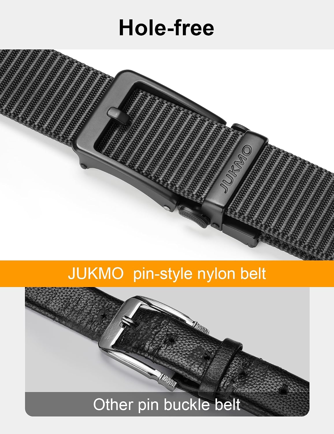 HOTJUKMO Men's 1.5" Ratchet Belt with Pin-Look Buckle for Jeans & Chinos | No-Hole Micro-Adjust Belt with Trim-to-Fit Nylon Webbing & Zinc Alloy Buckle – Perfect for Business Casual