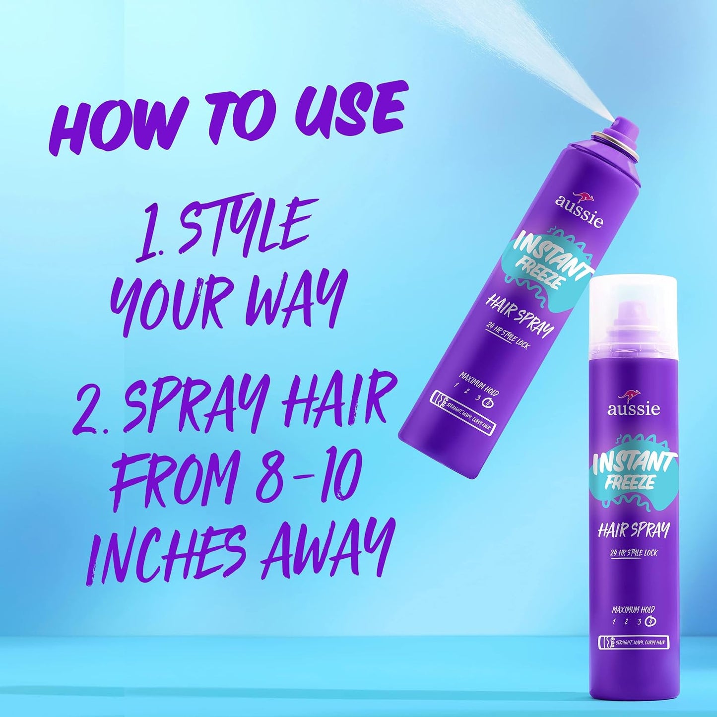 HOTAussie Instant Freeze Hair Spray for Extreme Hold, Long-Lasting All-Day Fresh Citrus Scent, Safe for All Hair Types, 10 Fl Oz, 3 Pack