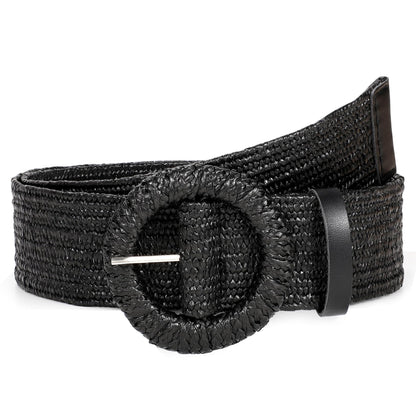 HOTStraw Woven Elastic Belt for Women Stretchy Belts for Dress Fashion Boho Waist Belt Rattan Raffia Ladies Belts