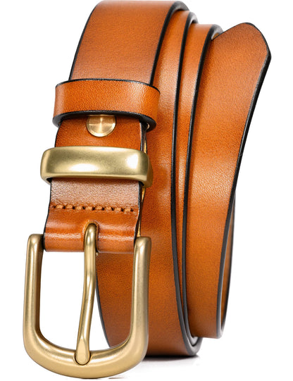 HOTWOLFANT 1.1" Womens Belts for Jeans,100% Italian Full Grain Real Leather | All-Day Comfy Durable Solid Leather Belt with Polished Gold Buckle in Gift Box