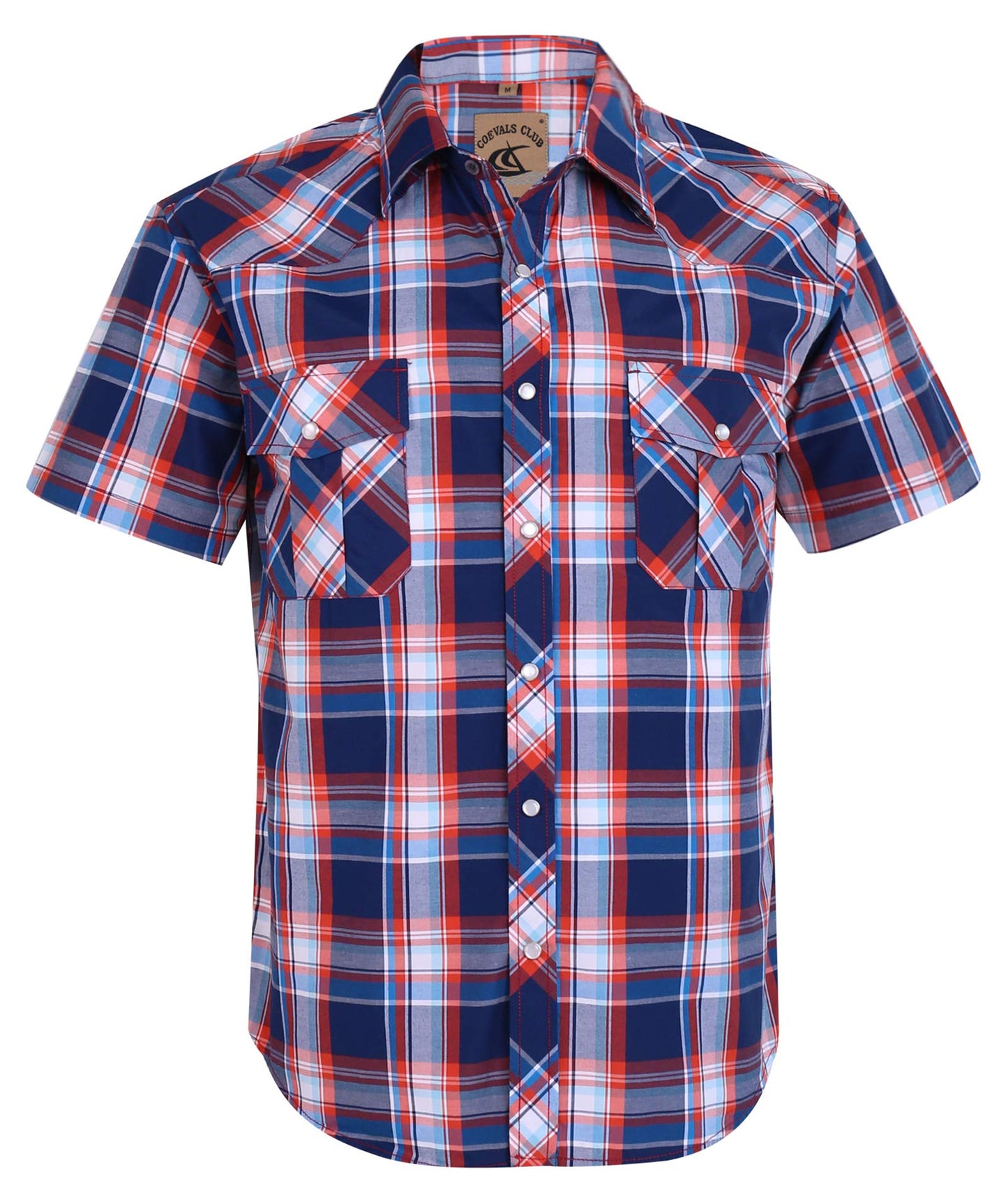 HOTCOEVALS CLUB Men's Western Cowboy Short Sleeve Pearl Snap Casual Plaid Work Shirts