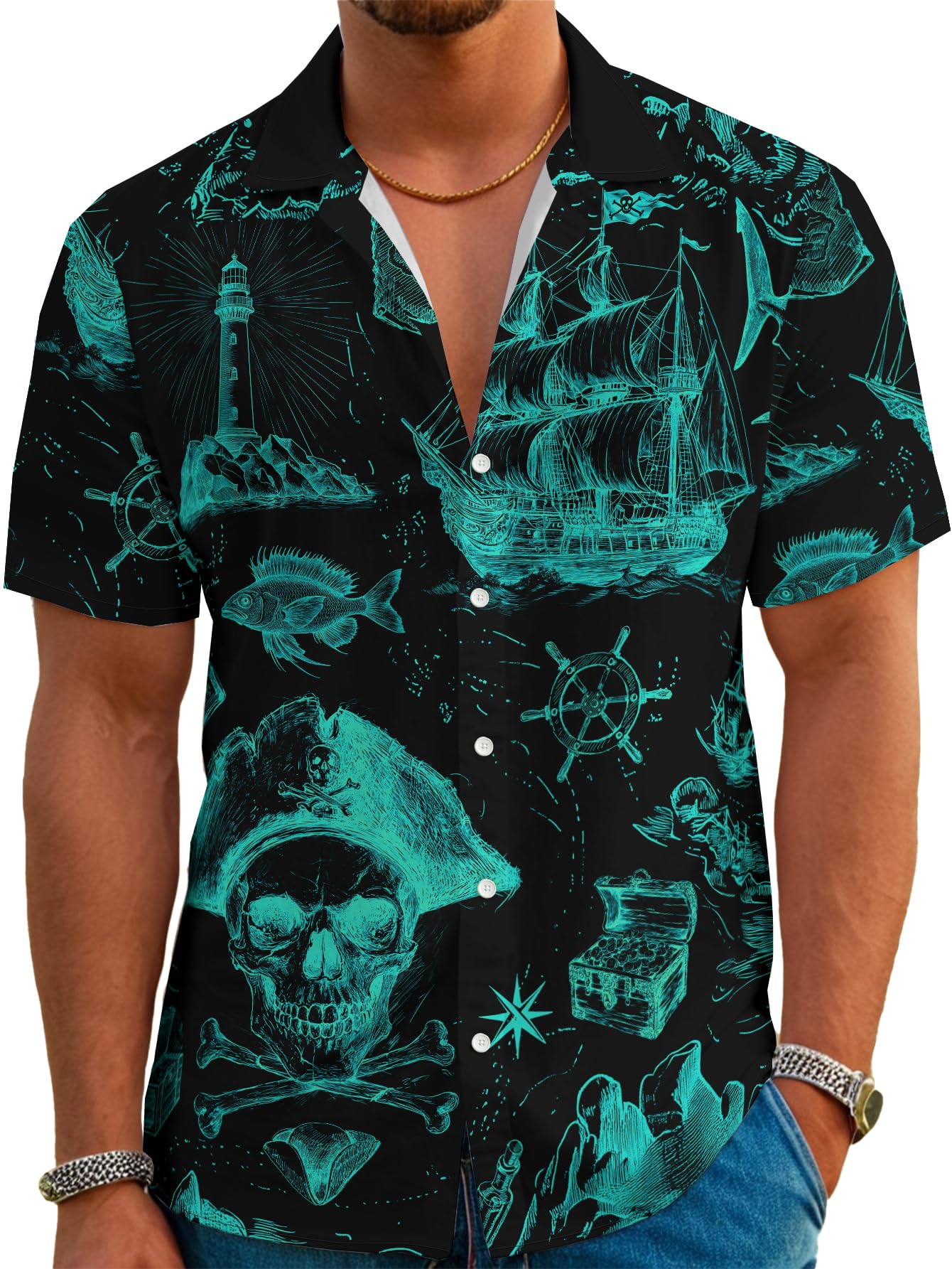 HOTDFZ Funny Hawaiian Shirts for Men Summer Beach Short Sleeve Button Down Shirt Theme Party Shirt