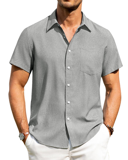 HOTAlimens & Gentle Mens Linen Shirts Short Sleeve Button Down Shirts Wrinkle Free Casual Vacation Beach Summer Tops