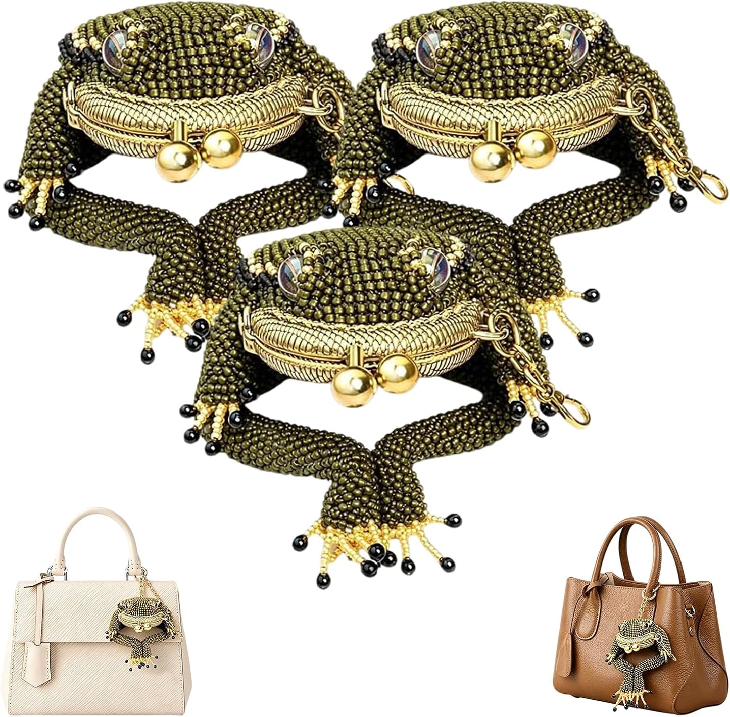 HOTCharming Frog Coin Purse, Metal Kiss Lock Mini Pouch with Lobster Clasp Keychain, Cute Lucky Frog Bag Charm for Coins Earbuds Jewellery, Ideal Gift for Women，3pcs