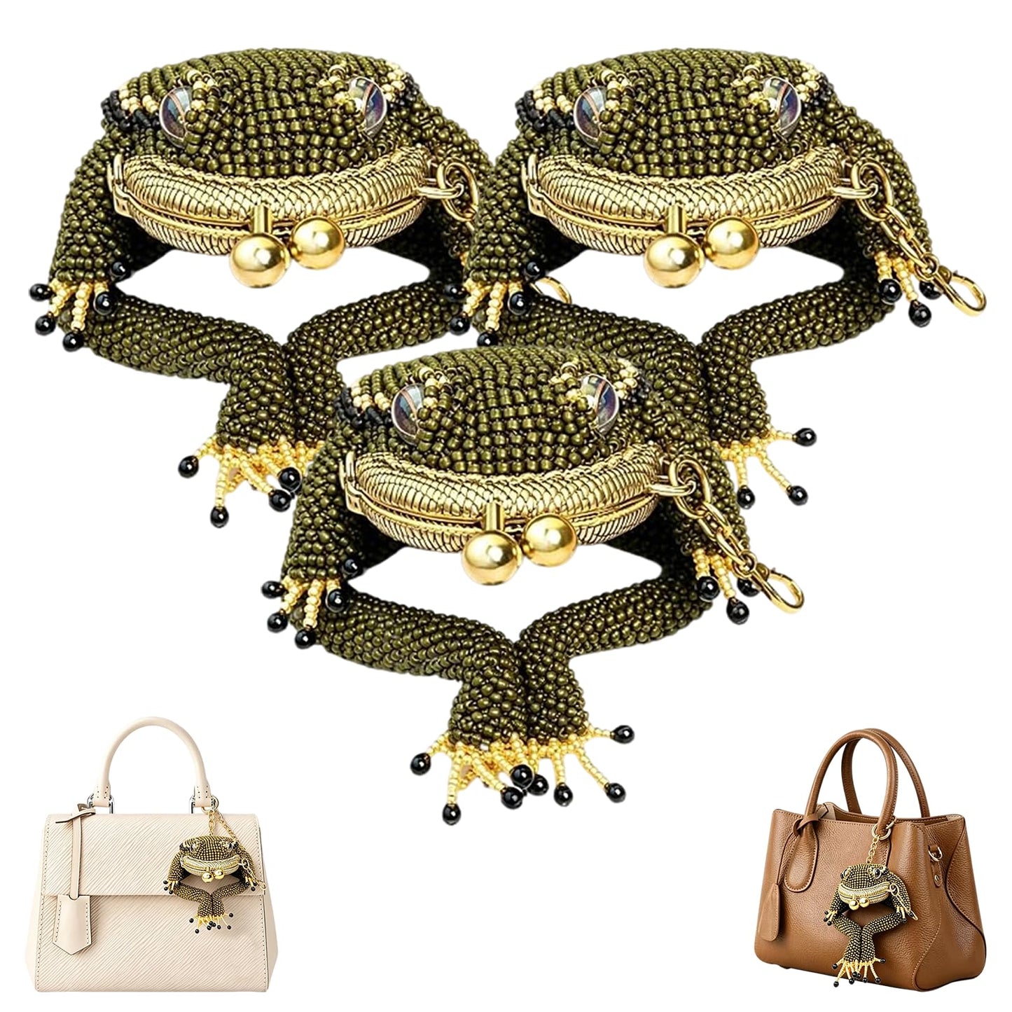 HOTCharming Frog Coin Purse, Metal Kiss Lock Mini Pouch with Lobster Clasp Keychain, Cute Lucky Frog Bag Charm for Coins Earbuds Jewellery, Ideal Gift for Women，3pcs