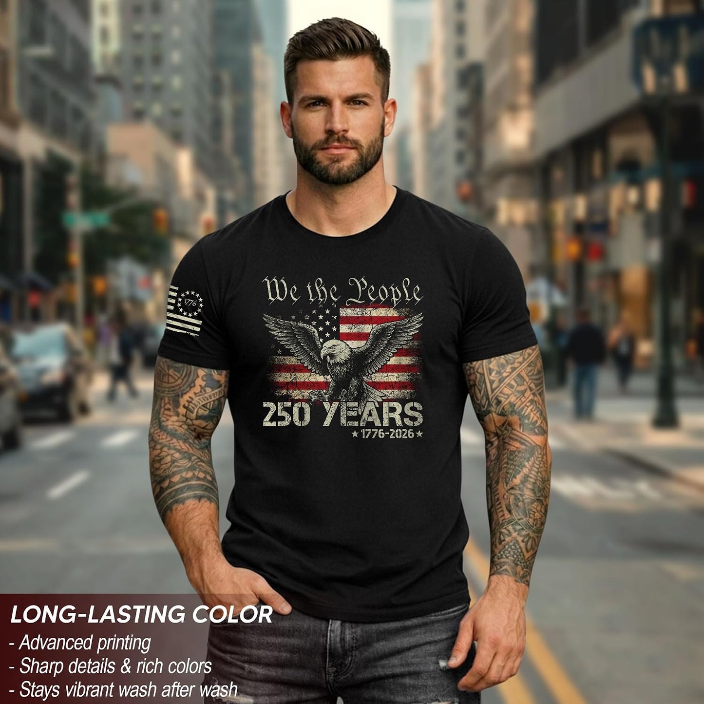 HOT250th Anniversary USA T-Shirt, Patriotic Shirts for Men | This patriotic 1776-2026 shirt honors the historic anniversary milestone, delivering a classic graphic tee for men