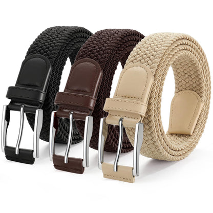 HOTJASGOOD Stretchy Golf Belts for Men, 3-Pack Elastic Braided Belt for Golf Pants Jeans, 1 3/8" Casual Woven Men’s Belt