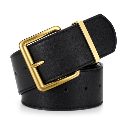 HOTWERFORU Women Wide Belt for Dresses Thick Leather Belt with Big Gold Buckle Fahion Women Chunky Belt
