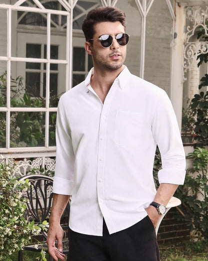 HOTAlimens & Gentle Mens Solid Oxford Shirt Long Sleeve Dress Shirt Work Casual Button Down Shirts with Pocket