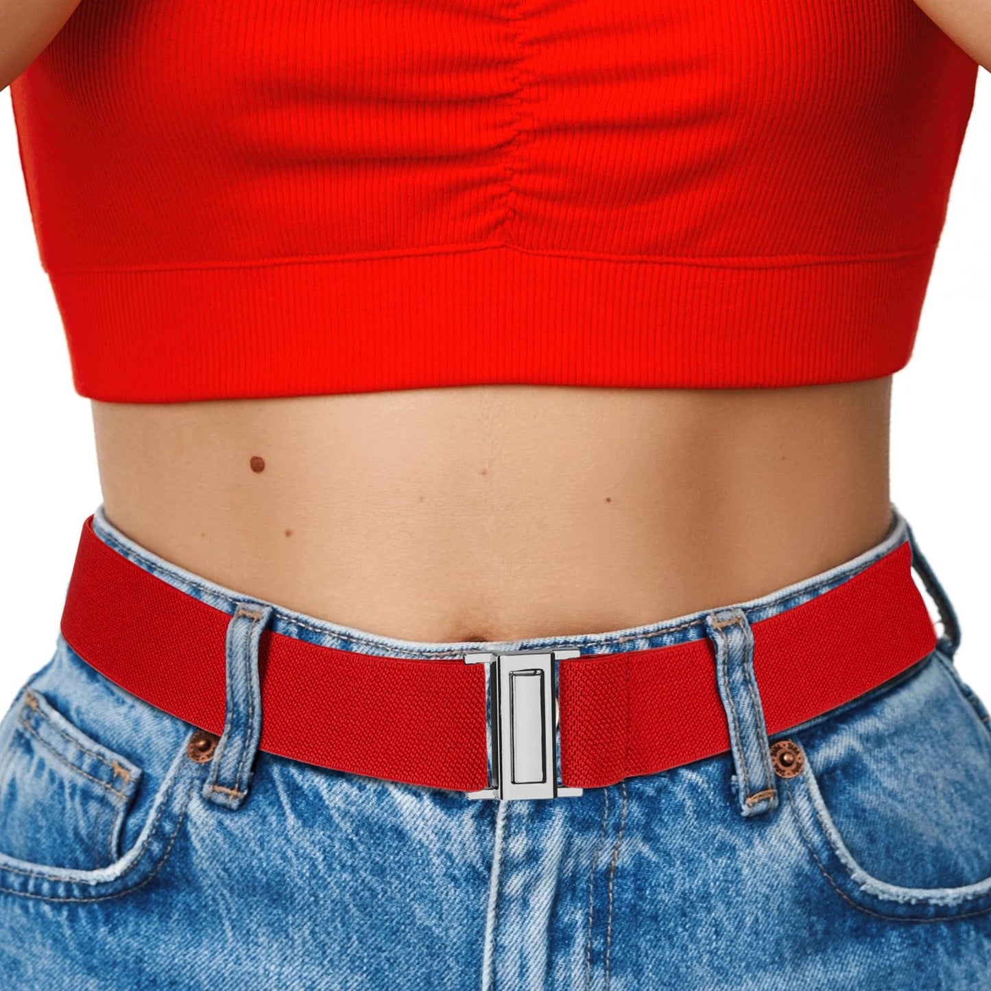 HOTNo Show Elastic Belts for Women with Invisible Flat Buckle Stretch Web Strap Belt for Jeans Pants Dresses