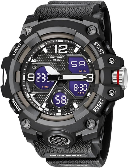 HOTGosasa Men's Large Face Outdoor Sports Watches Military S-Shock Watch Waterproof, Backlight, Alarm, Stopwatch Features - Rugged Wristwatch for Training, Hiking, and Adventure