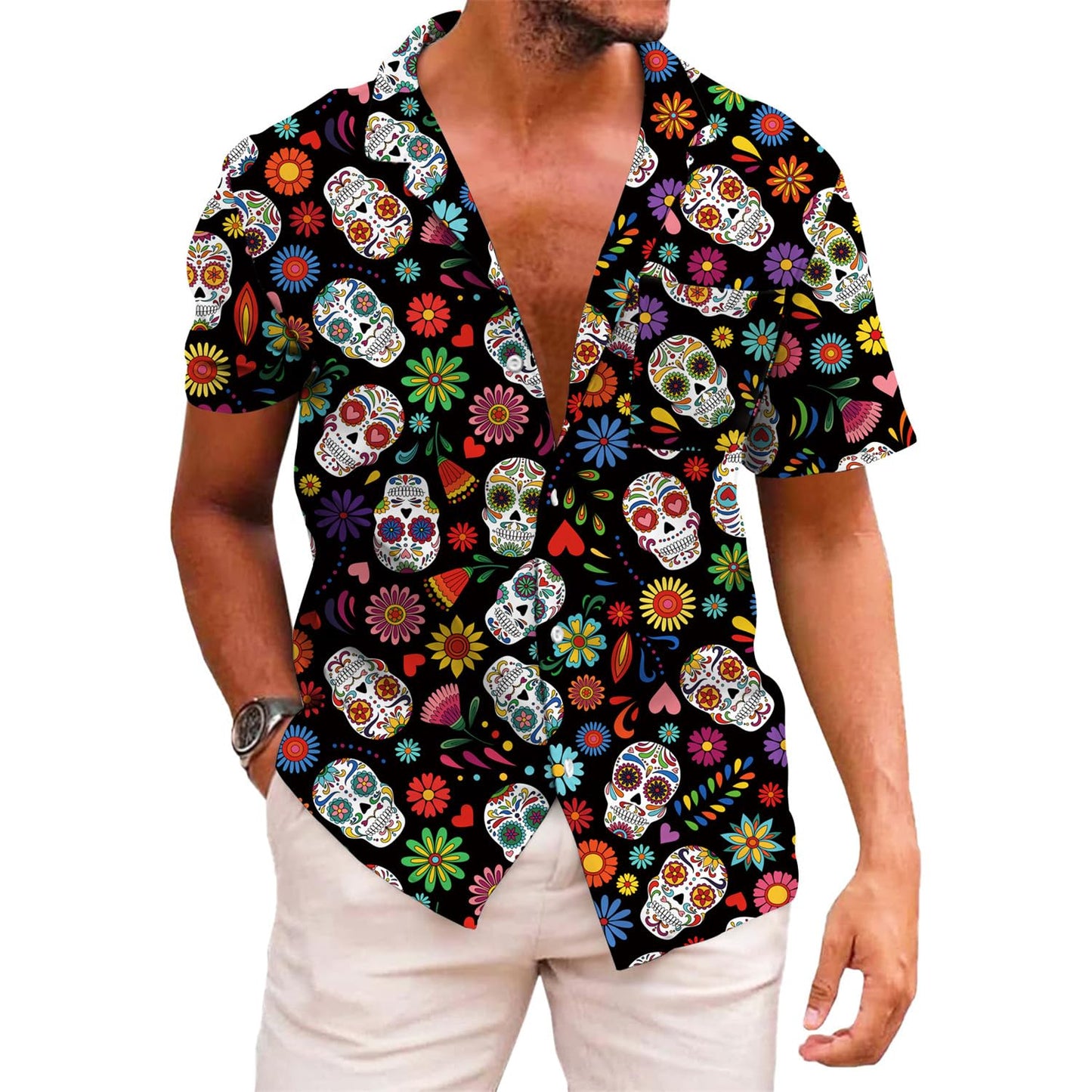 HOTKYKU Funky Hawaiian Shirt for Men Palm Beach Shirts Tropical Vacation Clothes
