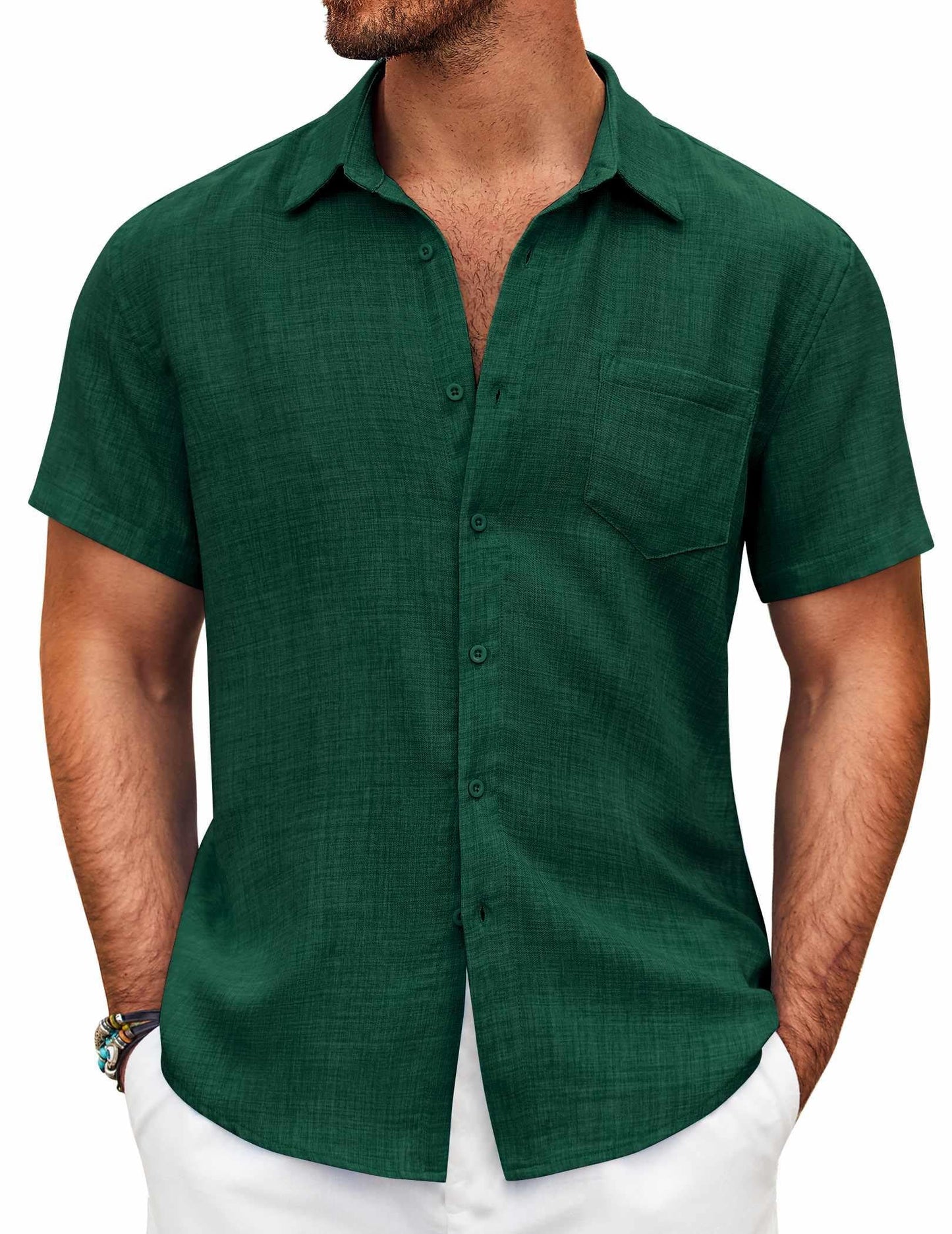 HOTCOOFANDY Mens Button Down Short Sleeve Shirt Casual Shirts Summer Beach Textured Shirts with Pocket