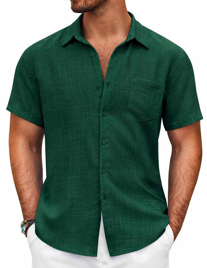 HOTCOOFANDY Mens Button Down Short Sleeve Shirt Casual Shirts Summer Beach Textured Shirts with Pocket