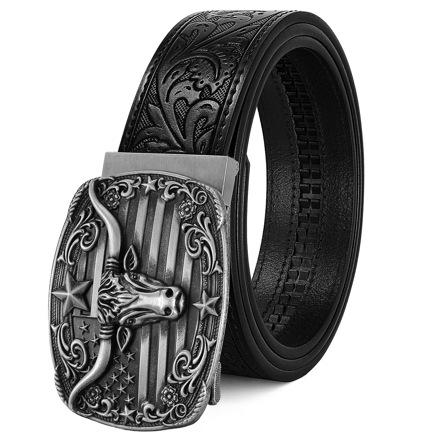 HOTCowboy Western Ratchet Belt for Men Women with Automatic Western Buckle, Ratchet Cowboy Leather Belt for Jeans Gifts