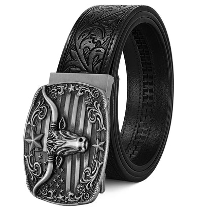 HOTCowboy Western Ratchet Belt for Men Women with Automatic Western Buckle, Ratchet Cowboy Leather Belt for Jeans Gifts