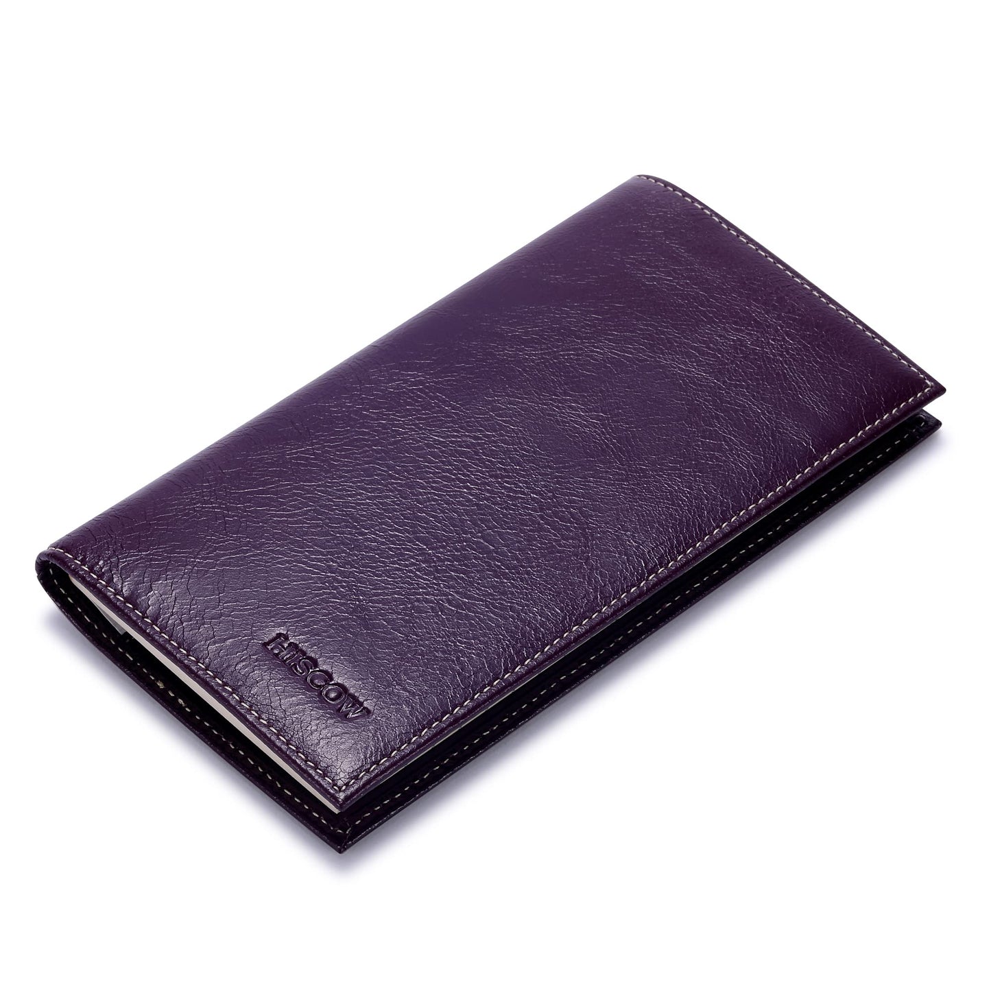 HOTHISCOW Slim Leather Checkbook Cover for Personal Checks | Full grain cowhide, transaction register & check book pockets, removable duplicate divider, durable stitching, gifts for men