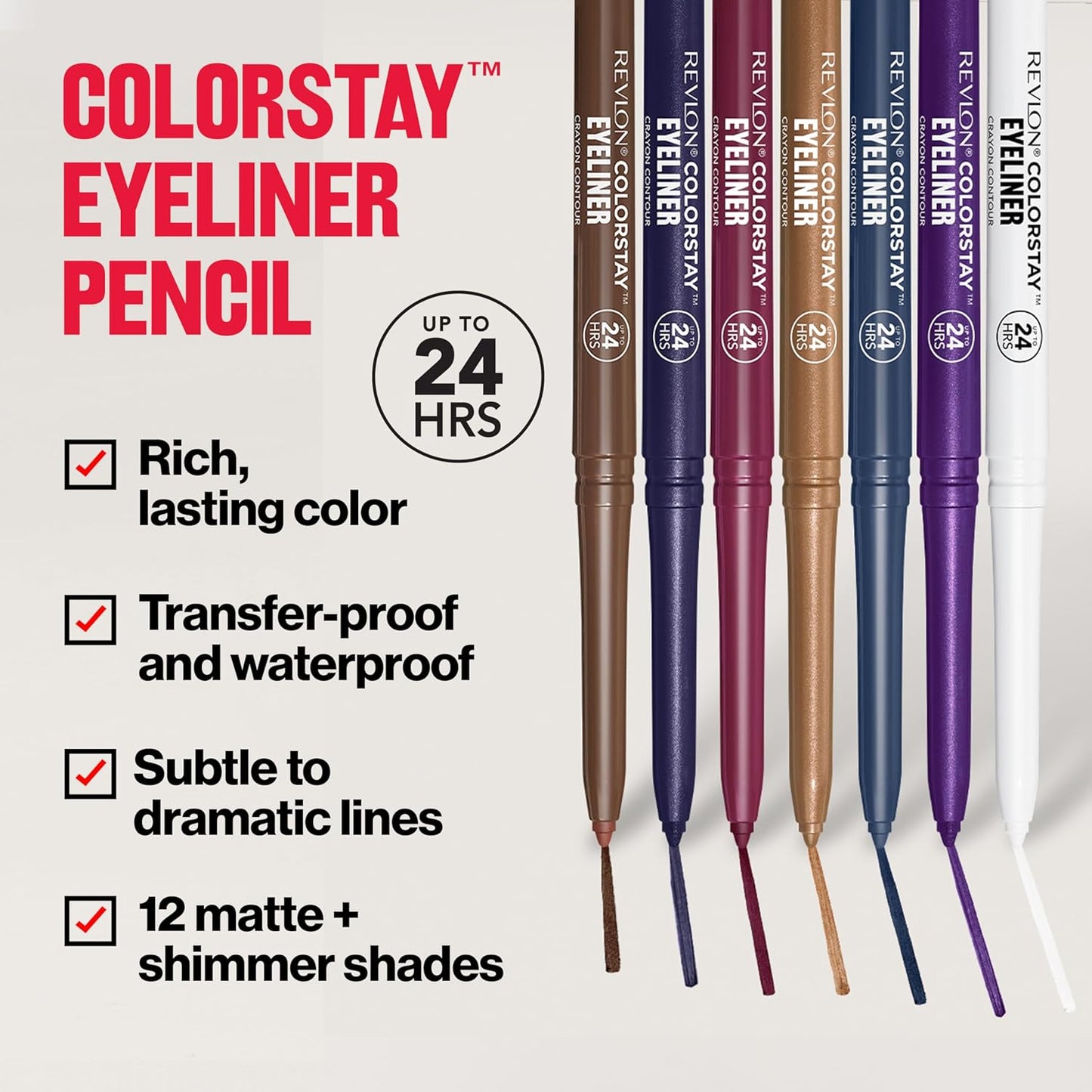 HOTRevlon ColorStay Pencil Waterproof Eyeliner, Smudge-Proof, Eye Makeup with Built-In Sharpener, Long-Lasting, Matte Finish, 201 Black, 2 pack