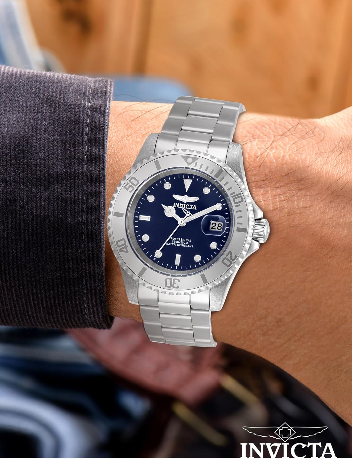 HOTInvicta 40mm Men's Pro Diver Blue Dial Silver Tone Stainless Steel Watch 34023