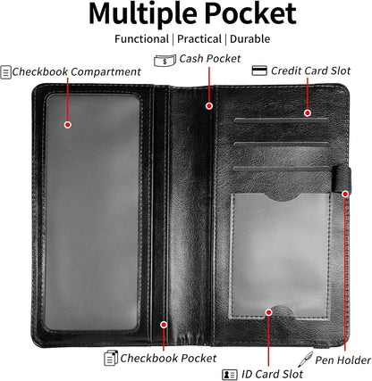 HOTLeather Checkbook Covers for Personal Checkbook Check book Holder Cover Wallets for Women Men,RFID-Blocking Slim Checkbook Cover for Duplicate Checks with Elastic Strap,Colorful Turtle