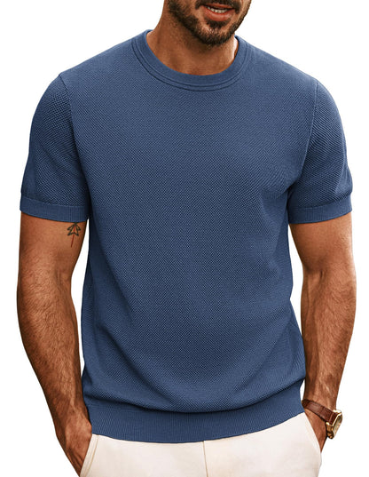 HOTPJ PAUL JONES Mens T Shirts Casual Knit Short Sleeve Tee | Crewneck, Textured Stretch T-Shirts, Lightweight, Comfortable, Breathable, Summer Clothing, Fashion, Classic, Vacation