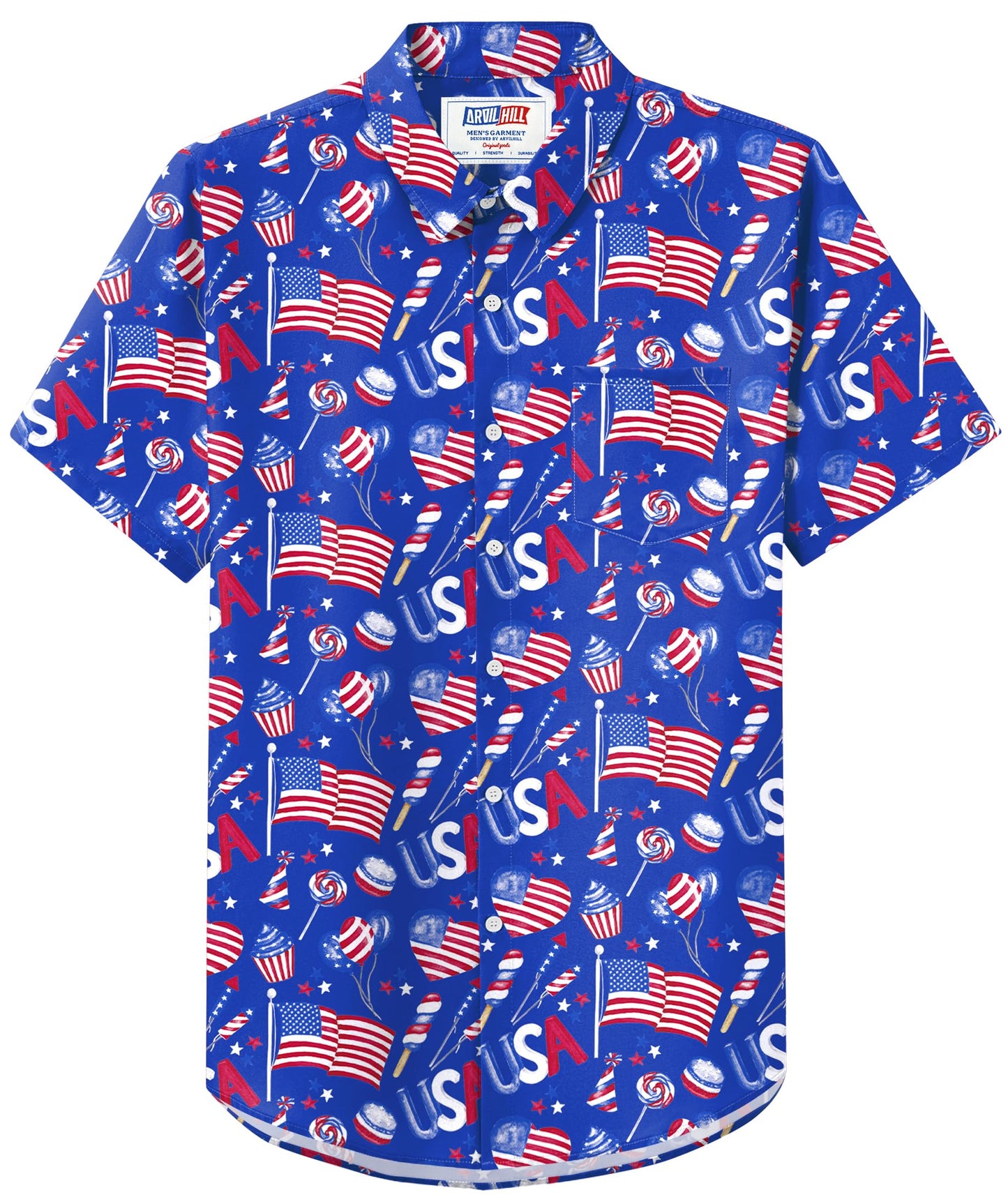 HOTArvilhill Men American Flag Button Shirt 4th of July Short Sleeve Shirts (S-3XL)