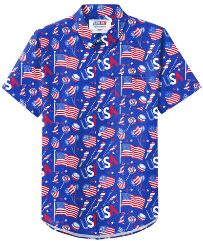 HOTArvilhill Men American Flag Button Shirt 4th of July Short Sleeve Shirts (S-3XL)