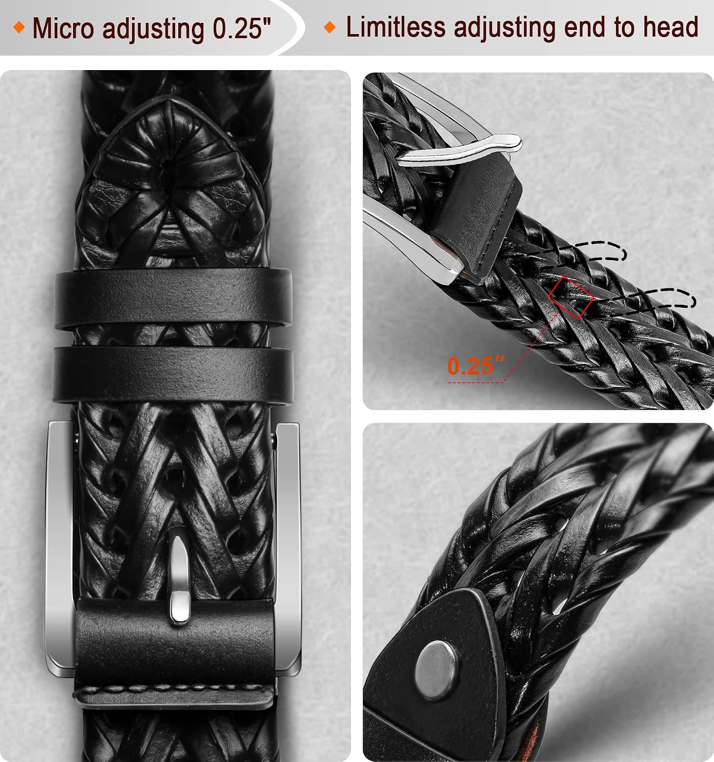 HOTBULLIANT Mens Belts,Leather Woven Braided Belts for Gift Men Casual Jeans Golf