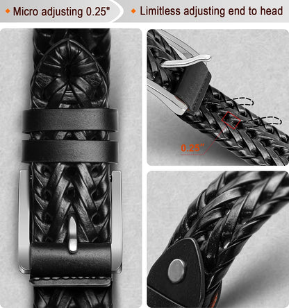 HOTBULLIANT Mens Belts,Leather Woven Braided Belts for Gift Men Casual Jeans Golf