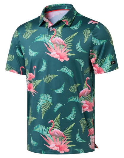 HOTObla Mens Golf Polo Shirts Short Sleeve Dry Fit Performance Moisture Wicking Casual Print Collared Golf Shirts for Men