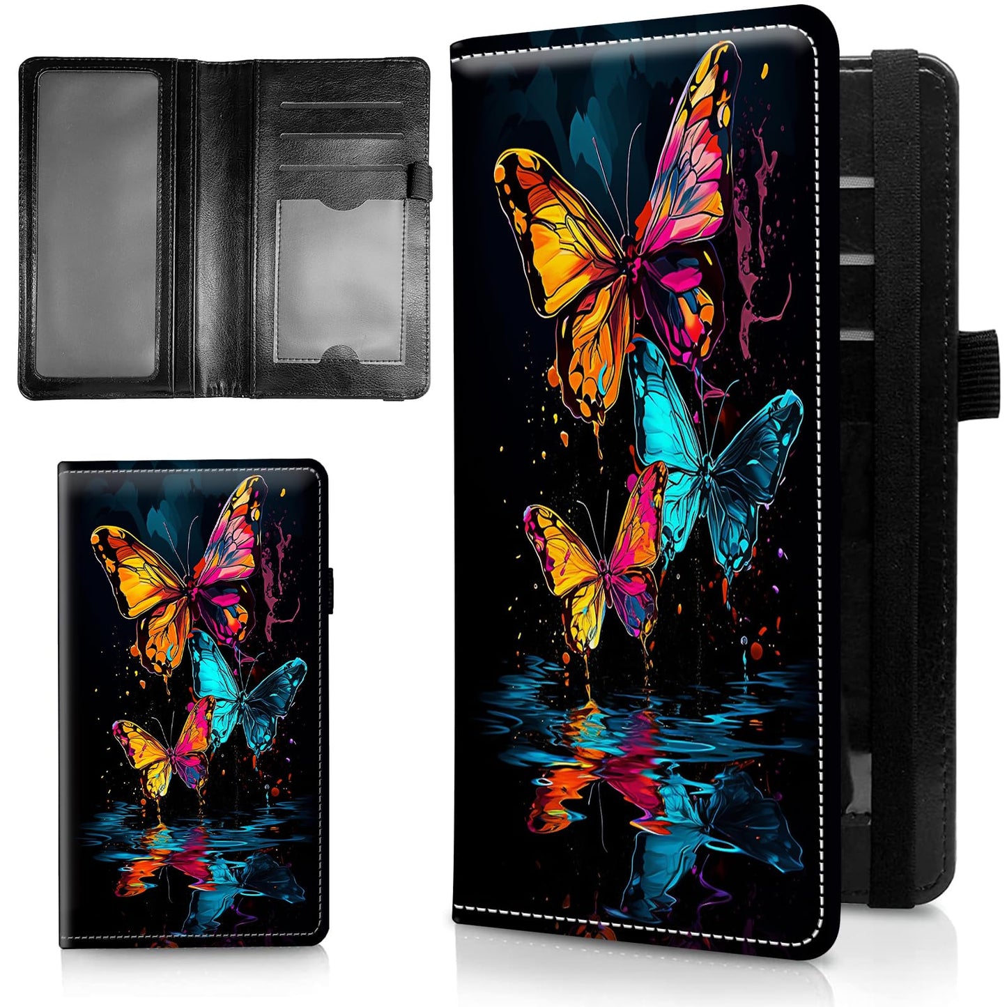 HOTLeather Checkbook Covers for Personal Checkbook Check book Holder Cover Wallets for Women Men,RFID-Blocking Slim Checkbook Cover for Duplicate Checks with Elastic Strap,Flowers Dancing Butterflies