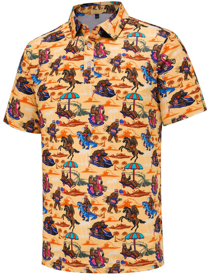 HOTMens Golf Polo Shirts Short Sleeve Performance Moisture Wicking Dry Fit Casual Print Funny Golf Polo Shirts for Men