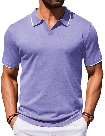 HOTCOOFANDY Mens Polo Shirts Short Sleeve Casual Knit Polo Shirt Vintage Golf T Shirts Old Money Tops