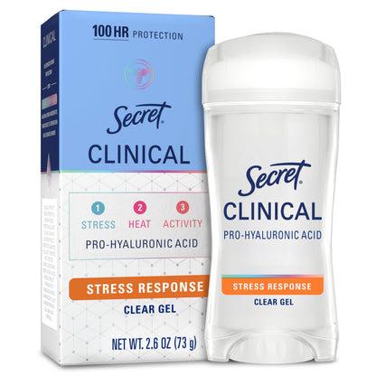 HOTSecret Clinical Strength 100HR Sweat & Odor, Clear Gel Antiperspirant Deodorant for Women, 3X Stress Protection with Hyaluronic Acid, PH Balancing Minerals, Completely Clean Scent, 2.6 oz