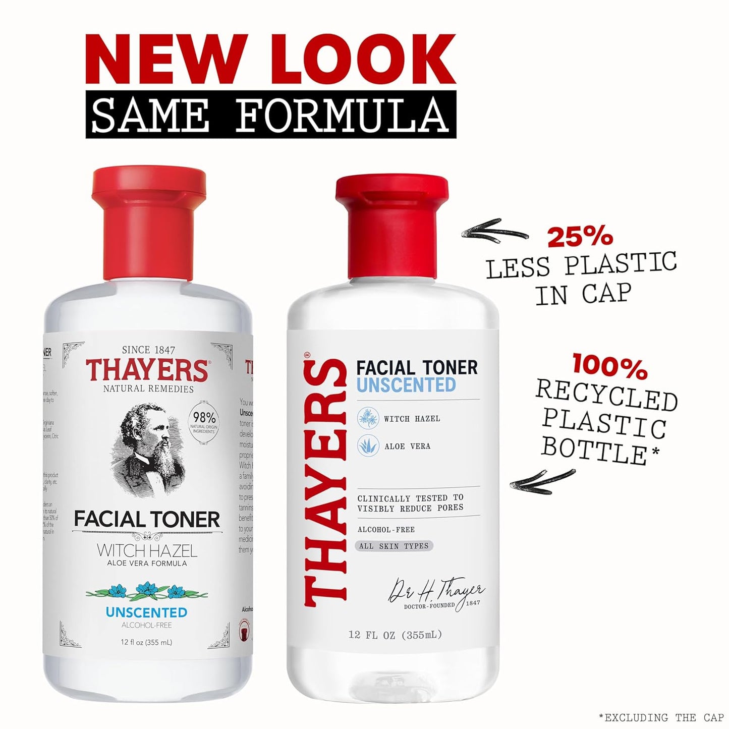 HOTTHAYERS Alcohol-Free, Hydrating, Unscented Witch Hazel Facial Toner with Aloe Vera Formula, Vegan, Dermatologist Tested and Recommended, 12 Oz (Packaging May Vary)